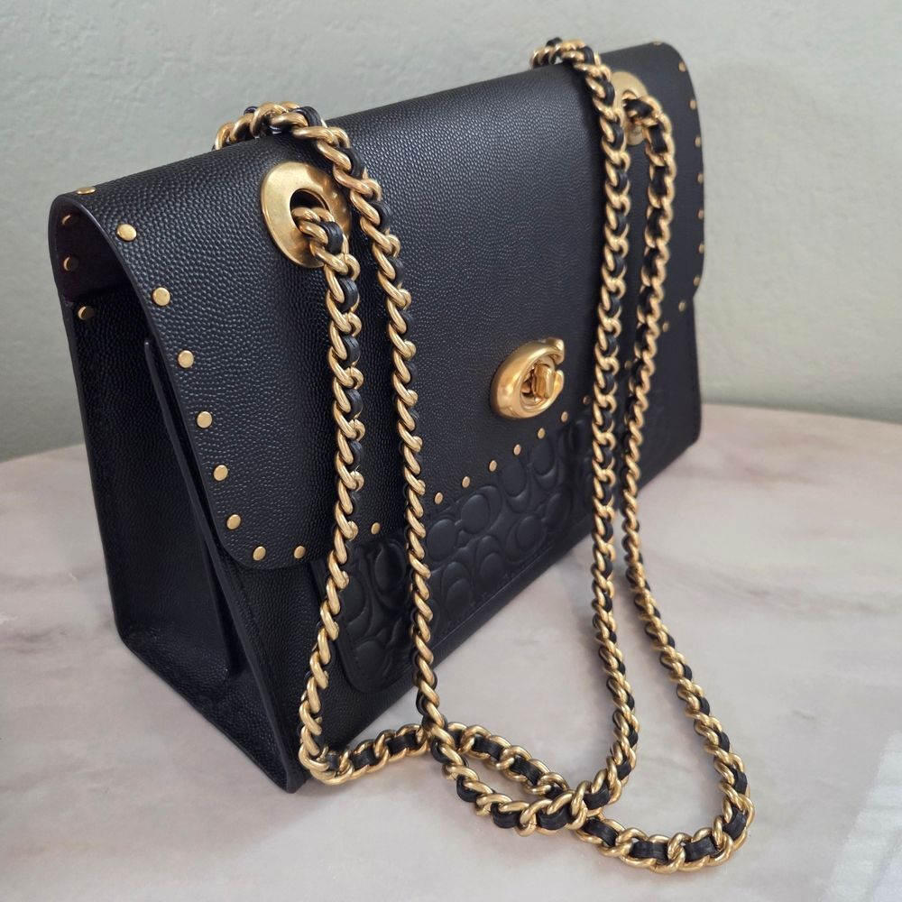 Coach Parker In Signature Leather With Rivets Shoulder Bag Crossbody - Picture 4 of 9